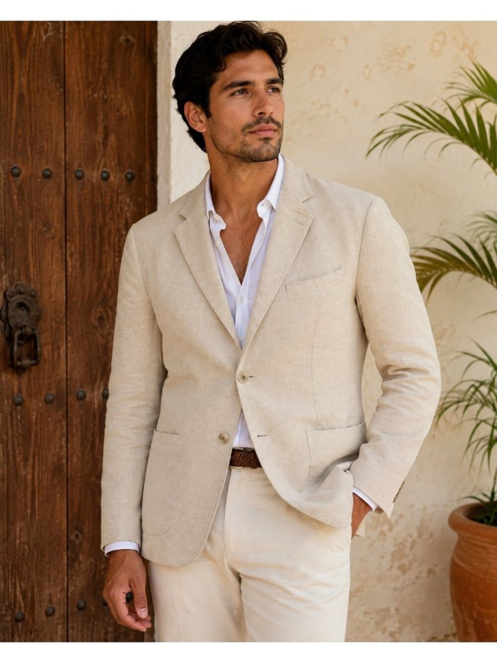 Joe Black White Fit Linen Blend Blazer 52 Beige Sand Quiet Luxury Sport Coat